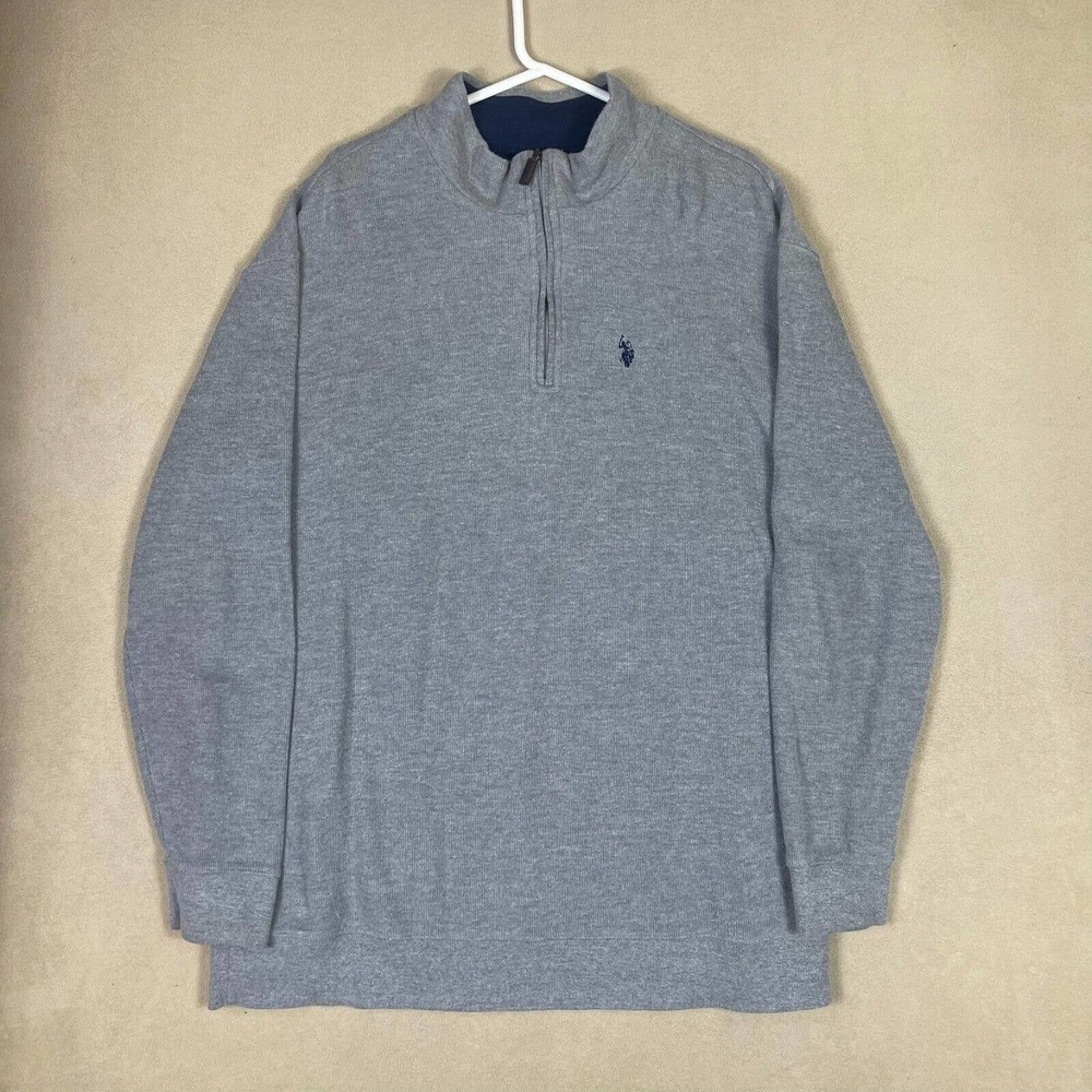U.S. Polo Assn. Sweater Adult Extra Large Tall Gray Mock Neck 1/4 Zip Mens